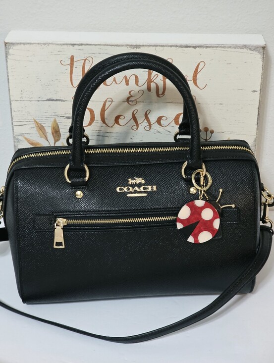 Coach Handbags - Coach Rowan BLACK Gold Medium Crossbody Bag Crossgrain Leather Shoulder Purse 🐞